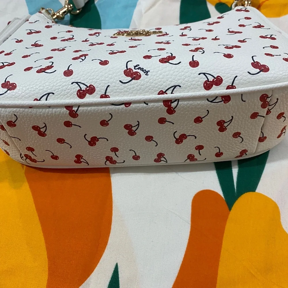 Coach White Cherry Print Shoulder Bag with Gold Hardware